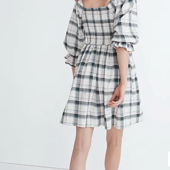 Madewell Elbow-Sleeve Smocked Dress in Lebaum Plaid NWOT - Picture 9 of 9